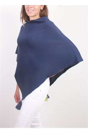 Poncho blu da donna artigianale in lana Capridea | PBWOOLA6